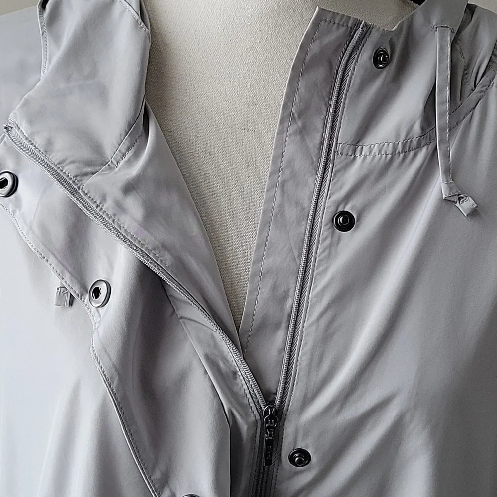 Pure Jill by J. Jill Zip Up Womens Light Jacket With Hood and Pockets Small Gray